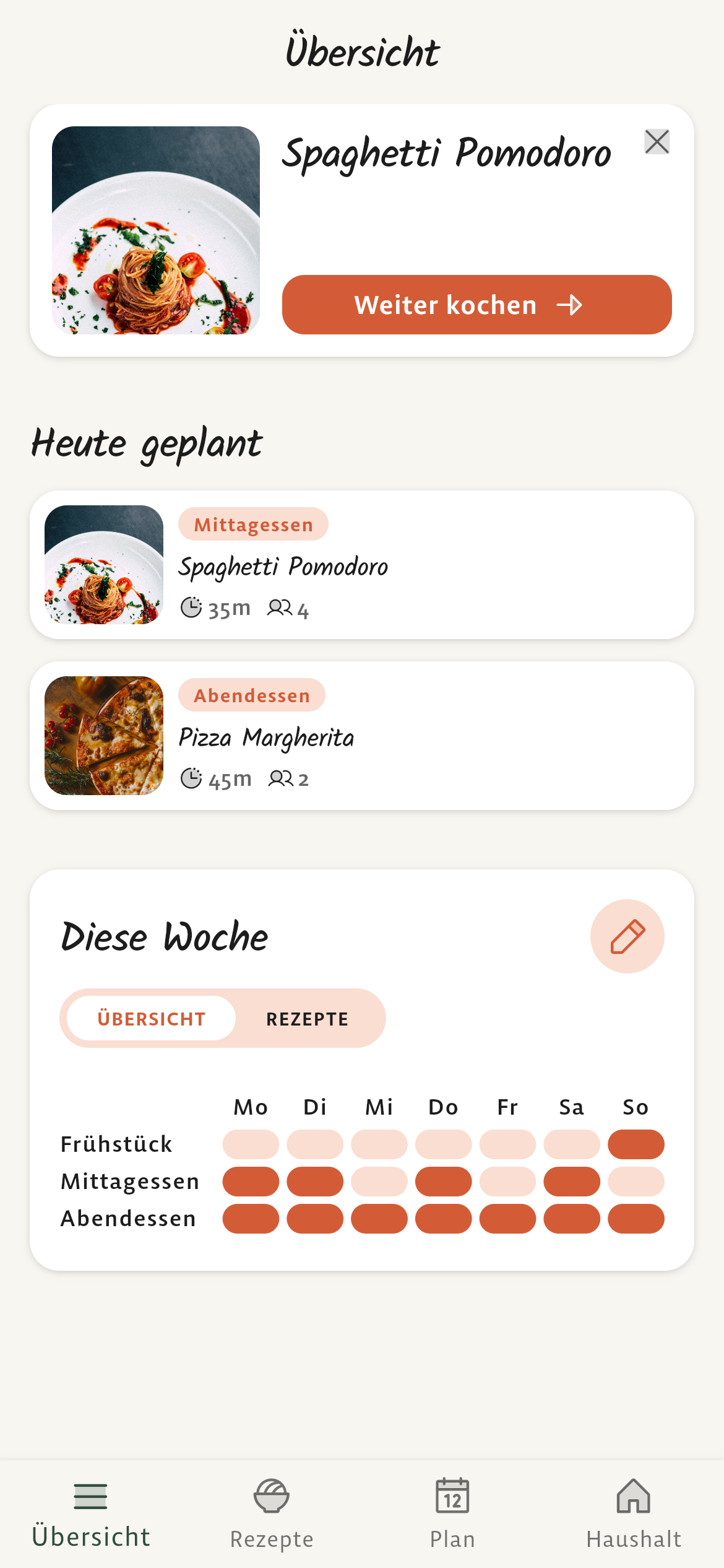 Cook Book app: home overview