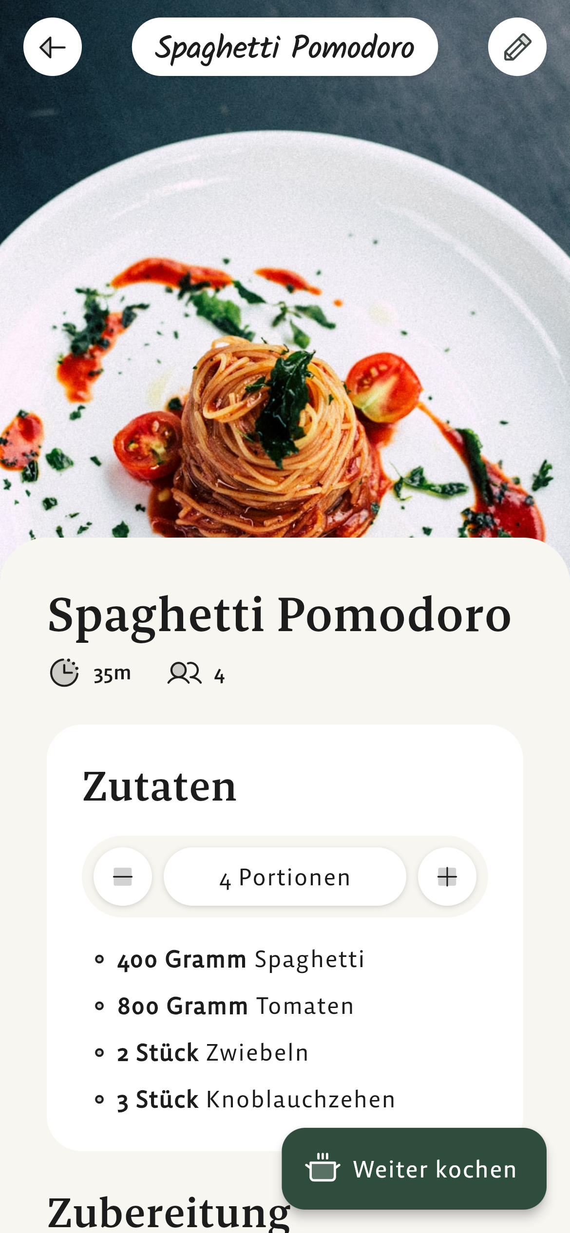Cook Book app: recipe detail